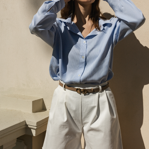 MEDVILNĖS GABARDINO ŠORTAI / Classic jeans White