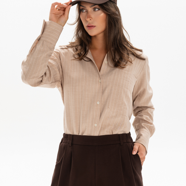 POPLINO DRYŽUOTI MARŠKINIAI / Nōa Beige
